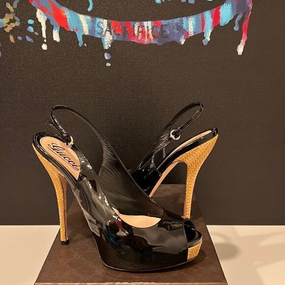Gucci Shoes - Gucci Patent Peep Toe Heels